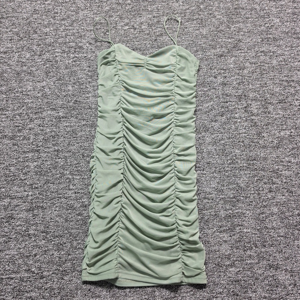 Y2K Aesthetic Fairycore Ruched Mesh Mini Dress Women Small Sage Green Forever 21